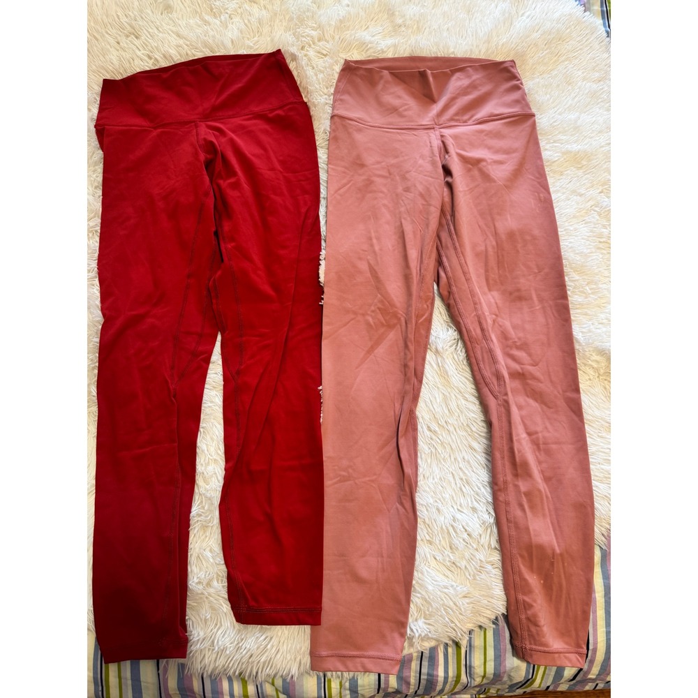 Colorfulkoala High Waisted Yoga Pants Bundle Red Dusty Rose Medium 2 Pack